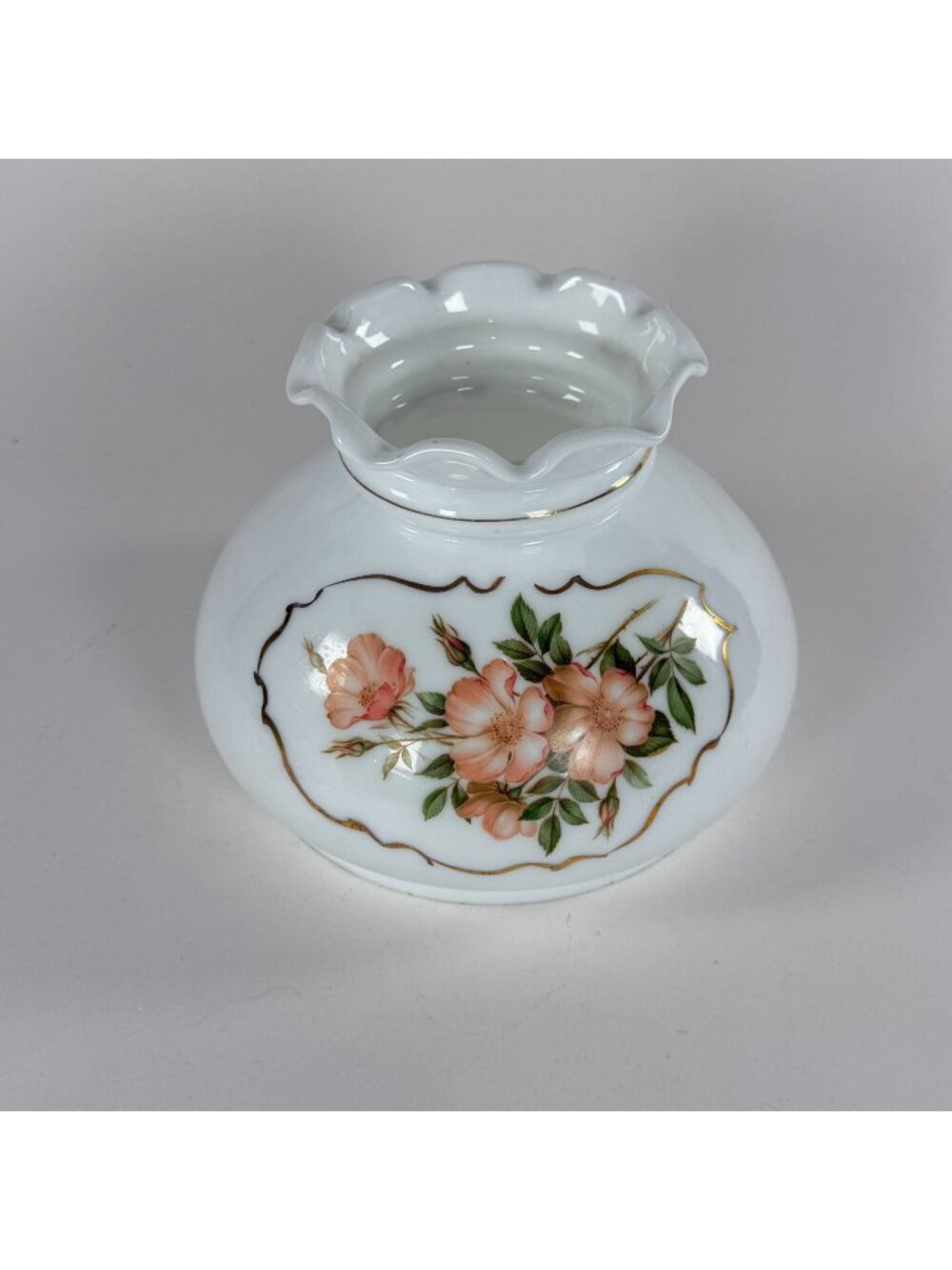 Vintage Student Lamp or Hurricane Oil Lamp Globe White Floral Design